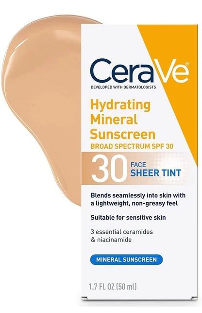 CeraVe Hydrating Mineral Sunscreen SPF 30 Face Sheer Tint Nouvalife