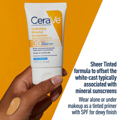 CeraVe Hydrating Mineral Sunscreen SPF 30 Face Sheer Tint Nouvalife