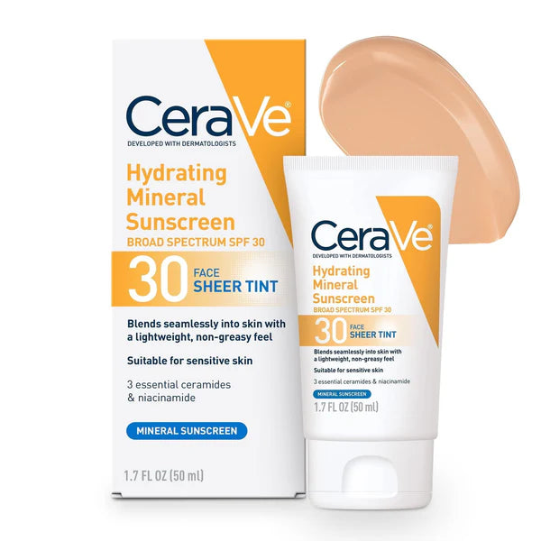 CeraVe Hydrating Mineral Sunscreen SPF 30 Face Sheer Tint Nouvalife